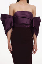 Flowering Girl Women Sareka Off Shoulder Pleated Satin Maxi Dress