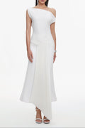 Flowering Girl Women Paulina Oblique Shoulder Sleeveless Folds Midi Dress