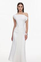 Flowering Girl Women Paulina Oblique Shoulder Sleeveless Folds Midi Dress