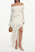 Flowering Girl Women Tahoe One Shoulder Long Sleeve Asymmetric Ruffle Knit Maxi Dress