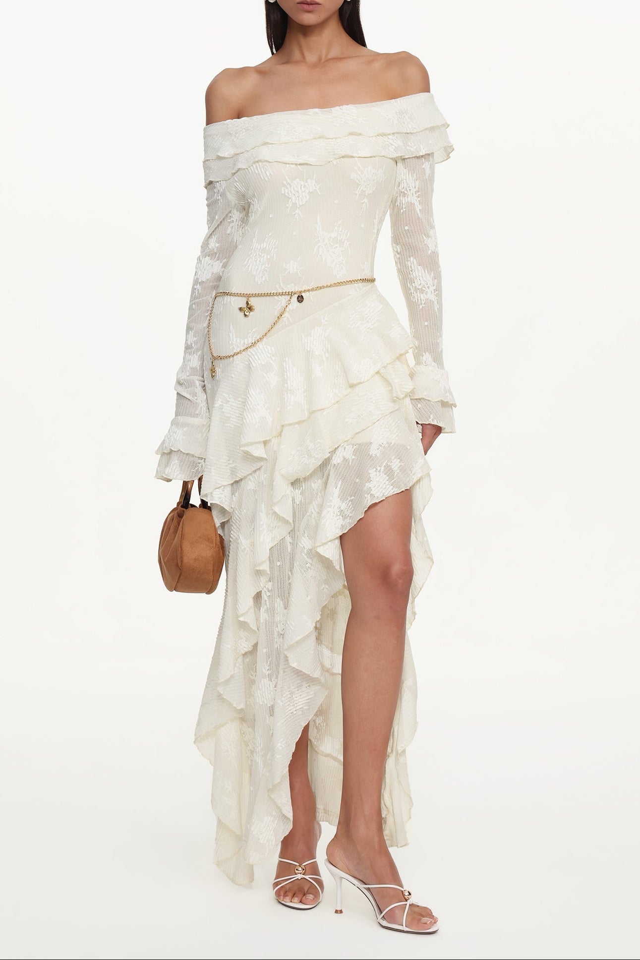 Tahoe One Shoulder Long Sleeve Asymmetric Ruffle Knit Maxi Dress