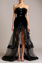 Flowering Girl Women Yalie Ruffle Strapless Mesh Maxi Dress