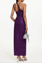 Julieta Sleeveless Asymmetric Sequin Maxi Dress