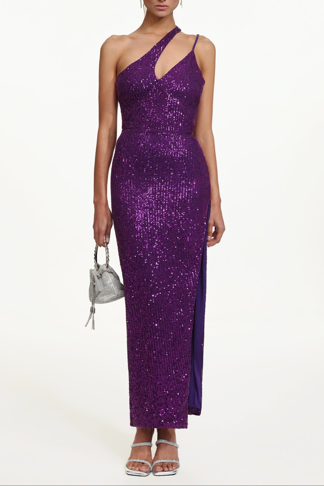 Julieta Sleeveless Asymmetric Sequin Maxi Dress
