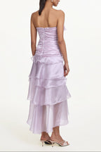 Jellay Strapless Asymmetric Ruffle High Slit Maxi Dress