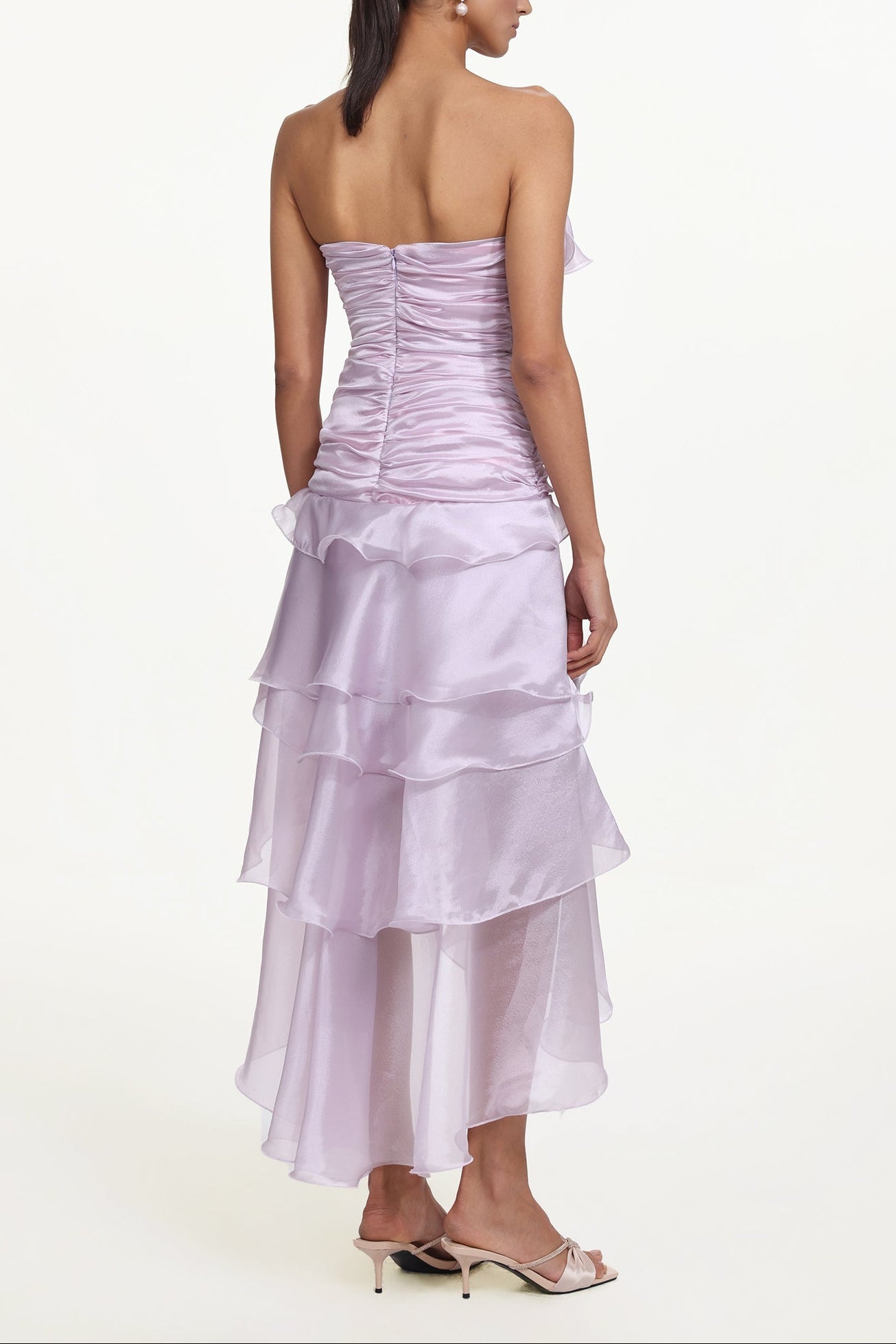 Jellay Strapless Asymmetric Ruffle High Slit Maxi Dress
