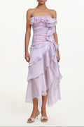 Jellay Strapless Asymmetric Ruffle High Slit Maxi Dress