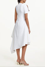 Flowering Girl Women Weren white High Neck Asymmetric Maxi Dress