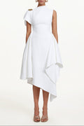 Flowering Girl Women Weren white High Neck Asymmetric Maxi Dress