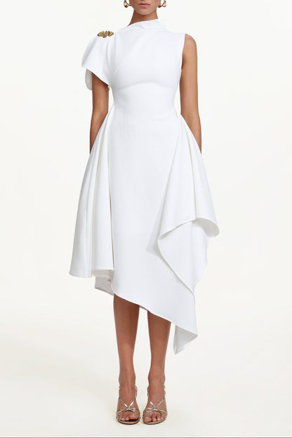 Weren white High Neck Asymmetric Maxi Dress