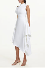 Flowering Girl Women Weren white High Neck Asymmetric Maxi Dress