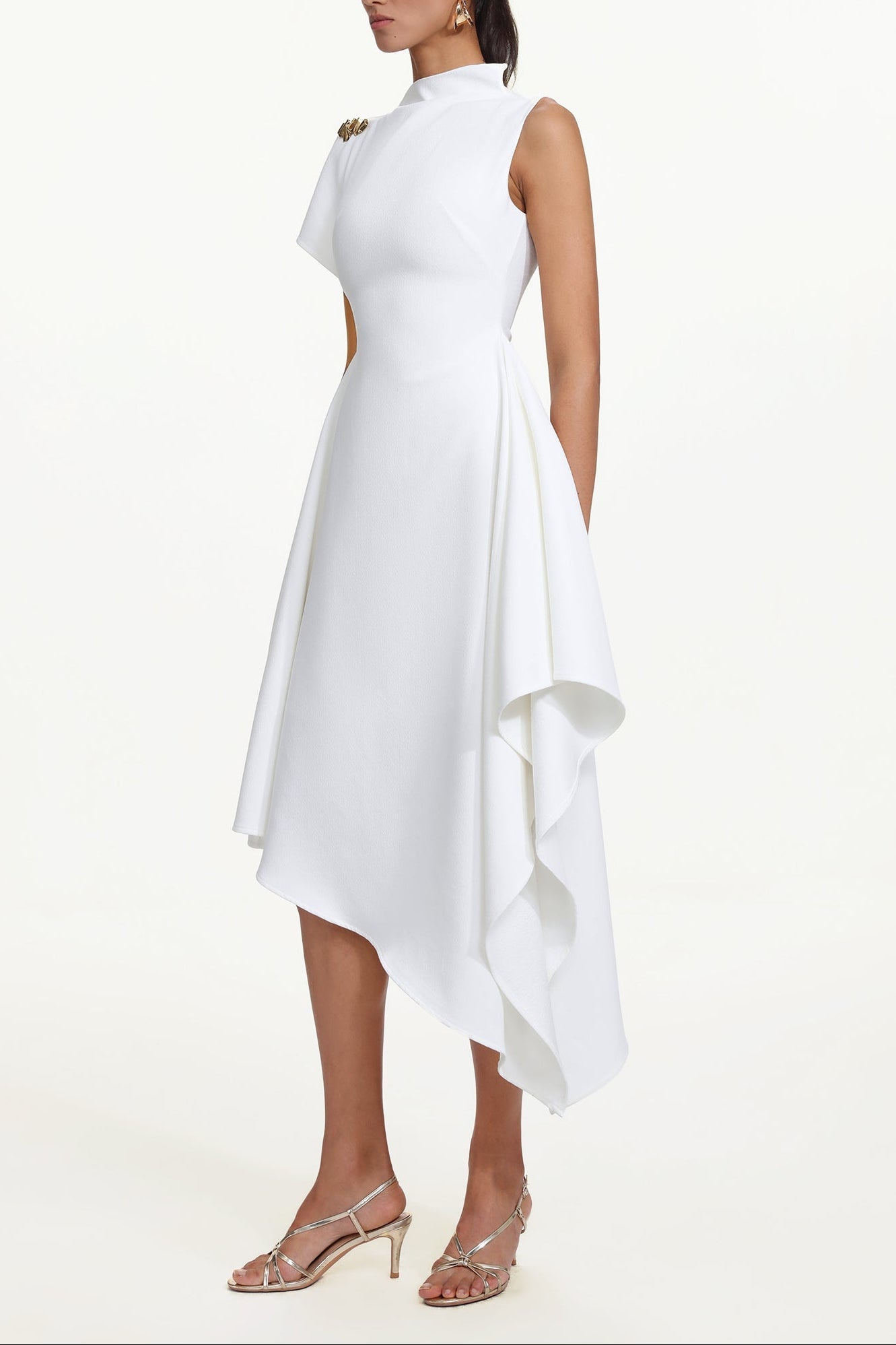 Weren white High Neck Asymmetric Maxi Dress