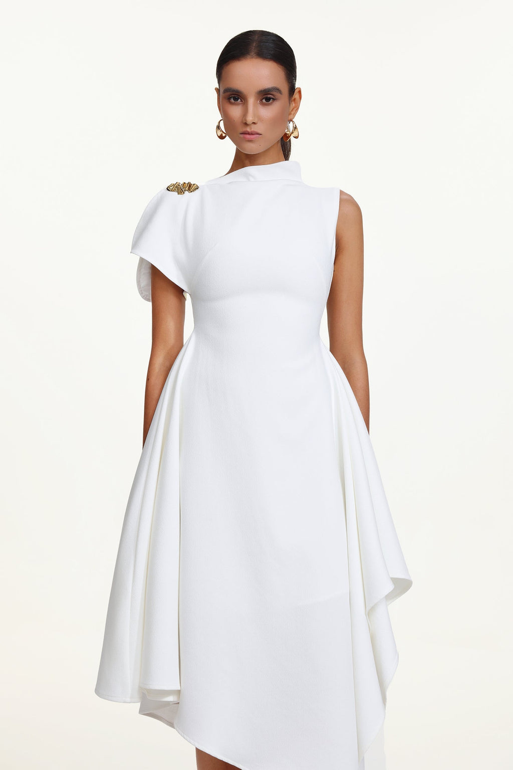 Flowering Girl Women Weren white High Neck Asymmetric Maxi Dress