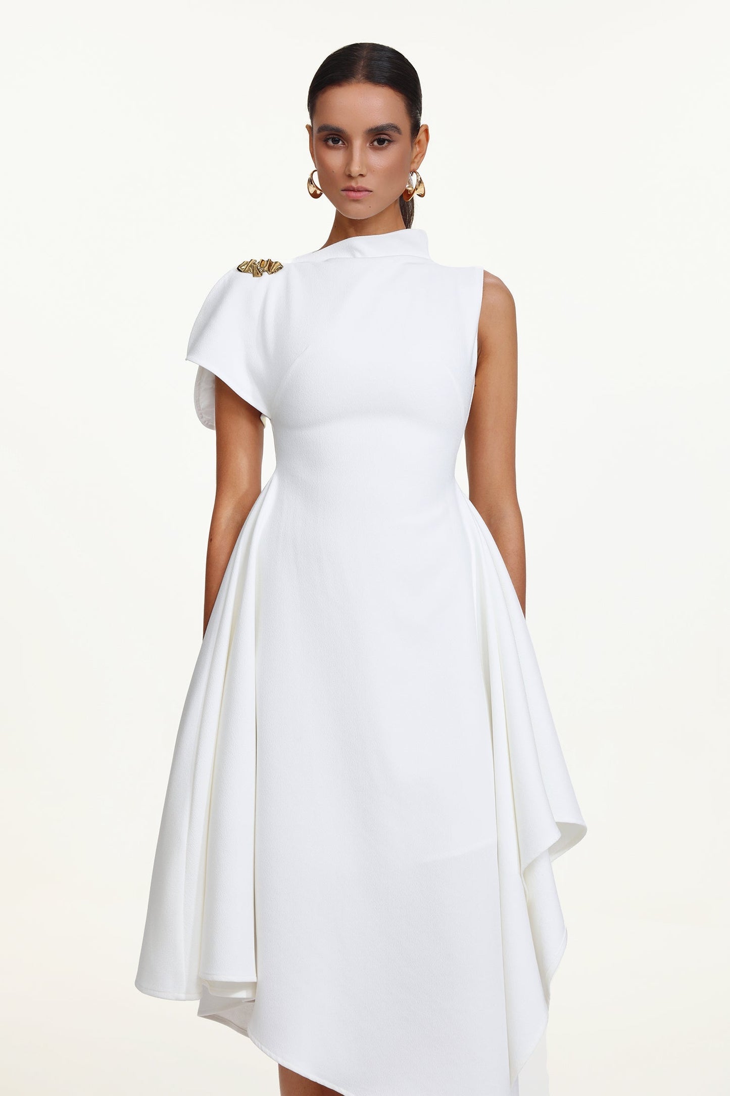 Weren white High Neck Asymmetric Maxi Dress