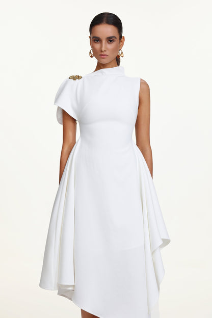 Weren white High Neck Asymmetric Maxi Dress