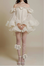 Flowering Girl Women Bernice Ruffle Layer Crinkle Chiffon Mini Dress In White