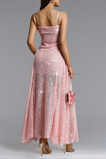 Poly pink Sleeveless Sequin Maxi Dress