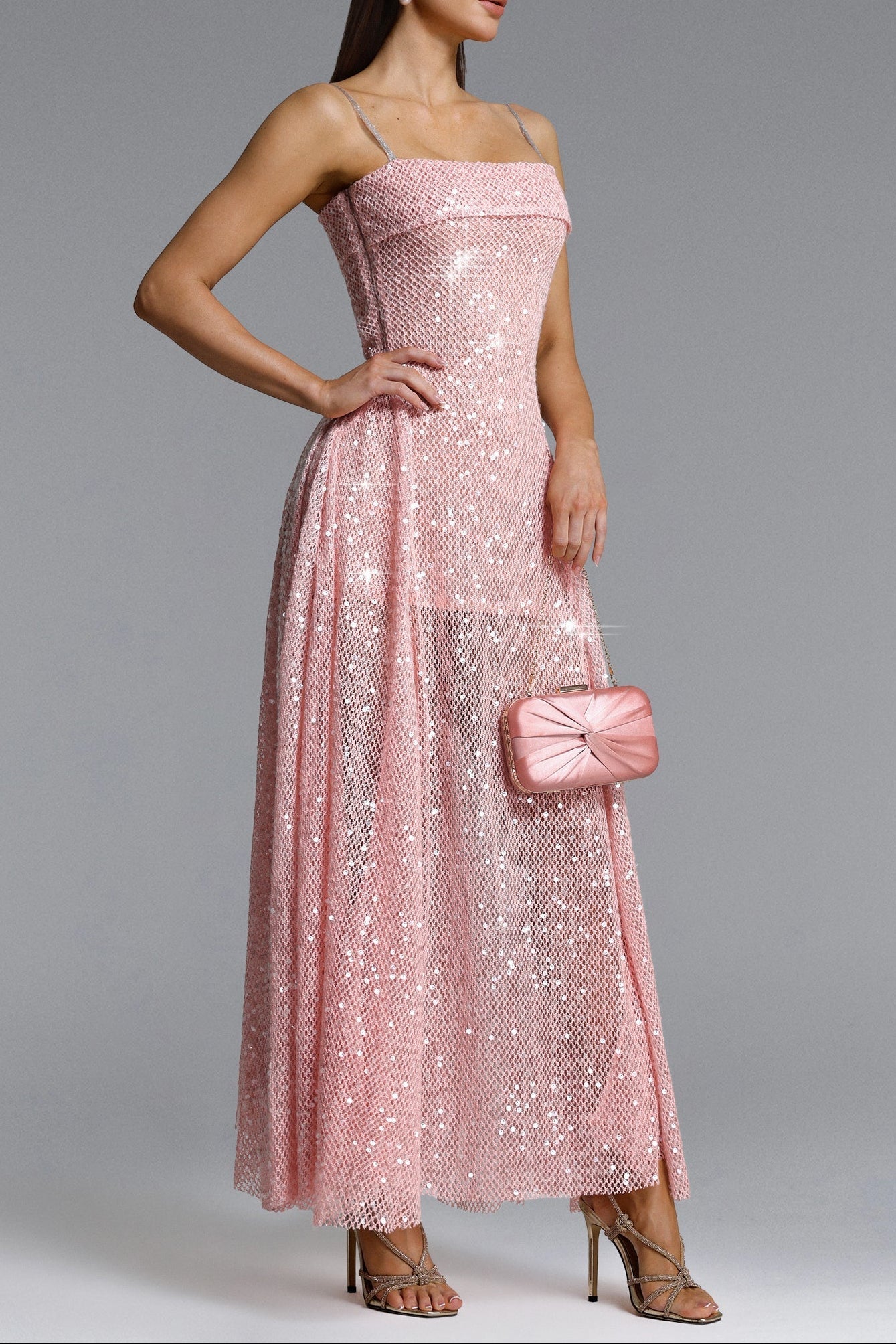 Poly pink Sleeveless Sequin Maxi Dress