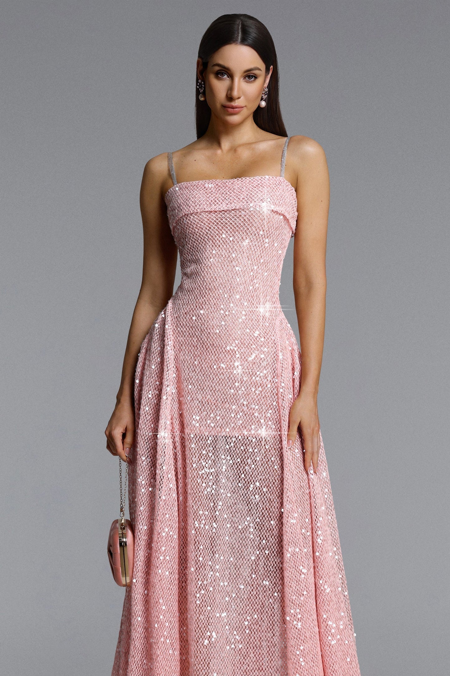Poly pink Sleeveless Sequin Maxi Dress