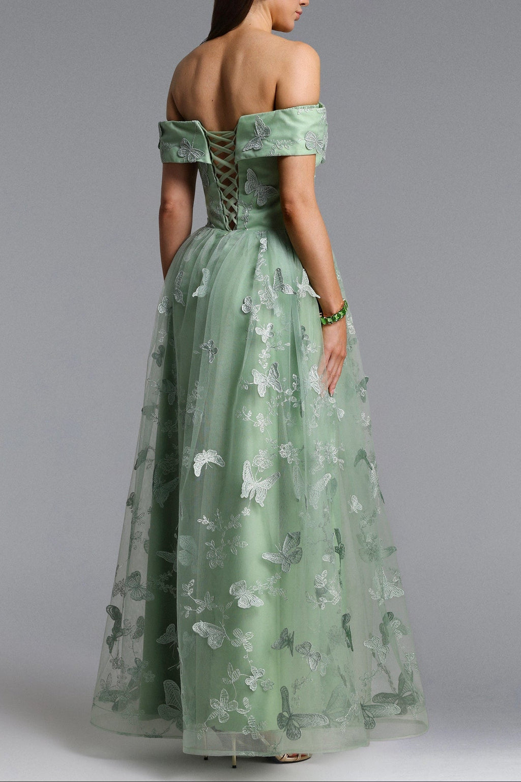 Mensa green Off Shoulder Butterfly Maxi Dress