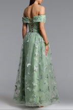 Mensa green Off Shoulder Butterfly Maxi Dress