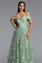 Mensa green Off Shoulder Butterfly Maxi Dress