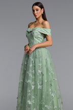 Mensa green Off Shoulder Butterfly Maxi Dress