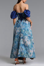 Rikiny Puff Sleeve Floral Print Maxi Dress