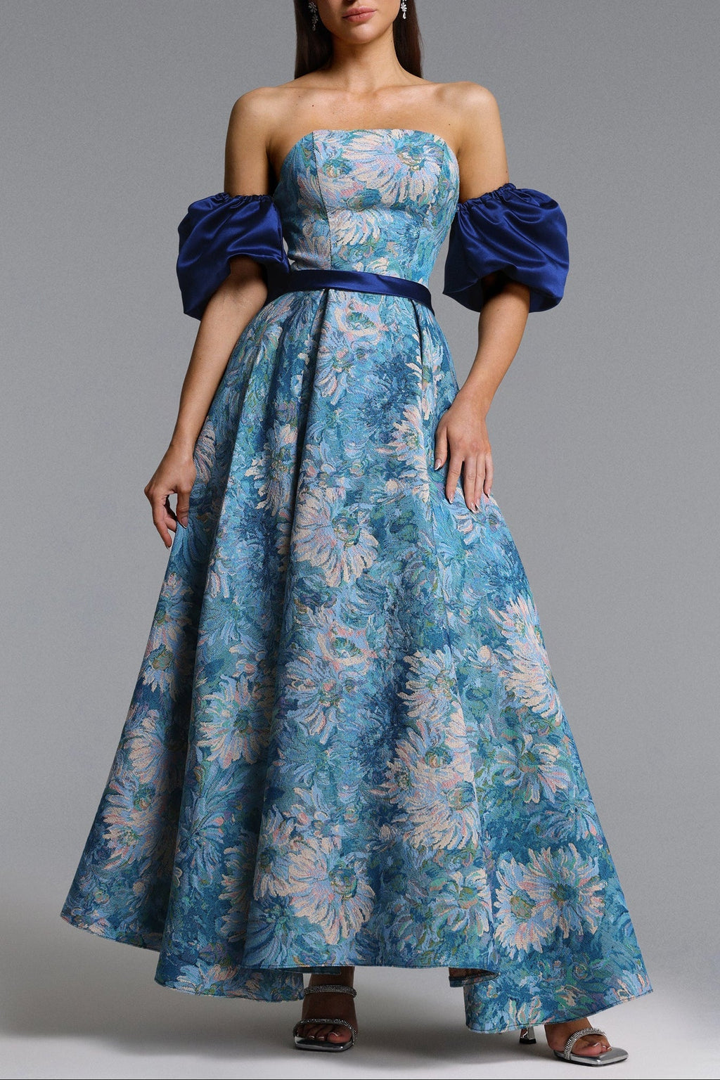 Rikiny Puff Sleeve Floral Print Maxi Dress