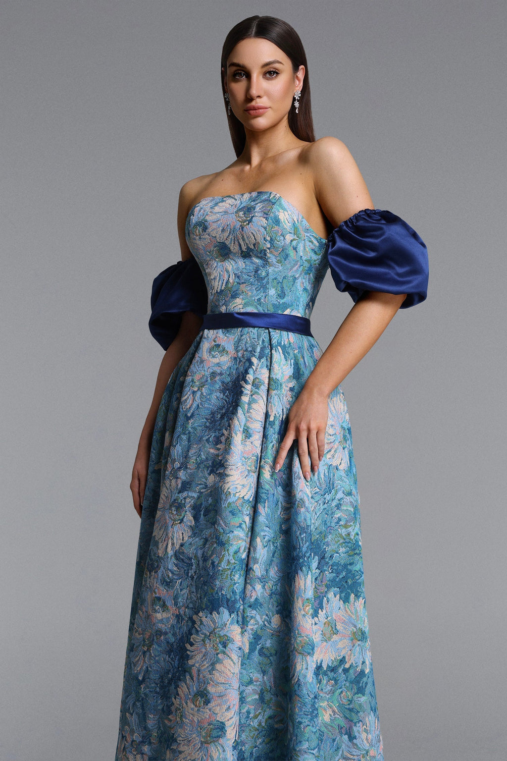 Rikiny Puff Sleeve Floral Print Maxi Dress