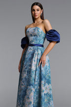 Rikiny Puff Sleeve Floral Print Maxi Dress