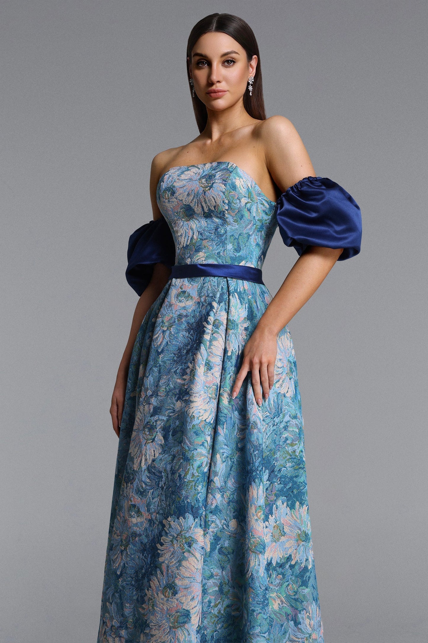 Rikiny Puff Sleeve Floral Print Maxi Dress