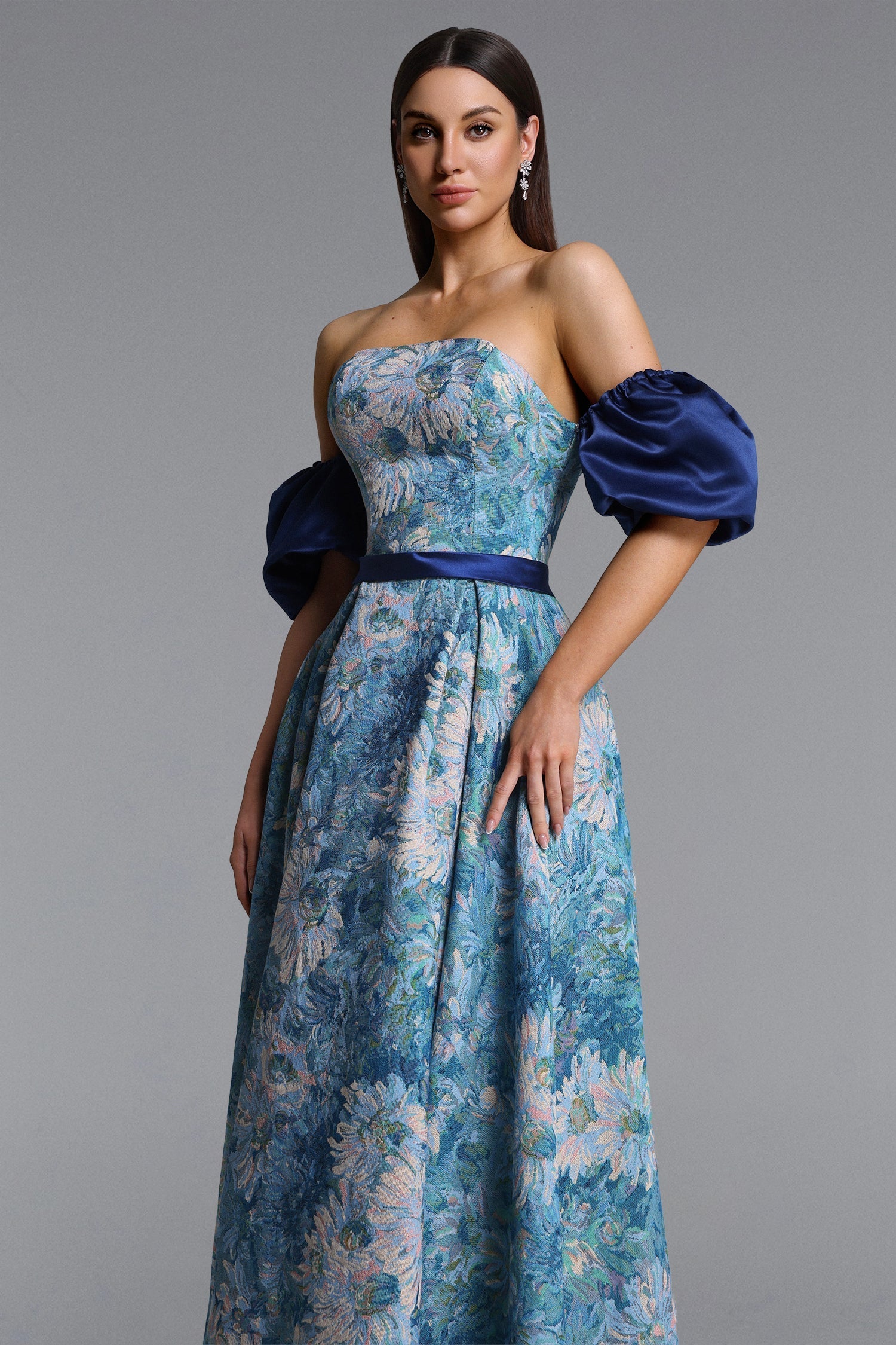 Rikiny Puff Sleeve Floral Print Maxi Dress