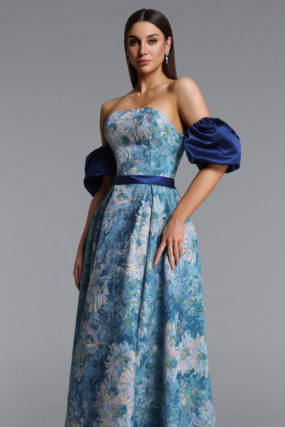 Rikiny Puff Sleeve Floral Print Maxi Dress