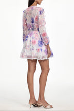 Tia Long Sleeve Floral Print Ruffle Woven Mini Dress