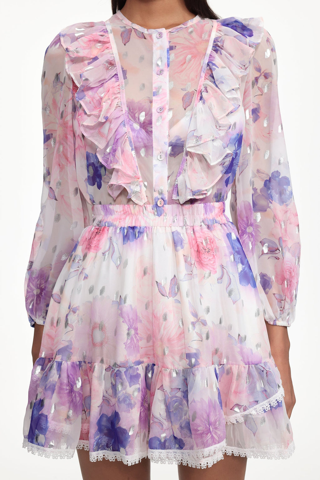 Tia Long Sleeve Floral Print Ruffle Woven Mini Dress