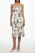 hilary Cinched Waist Sleeveless Ruffle Floral Print Woven Midi Dress