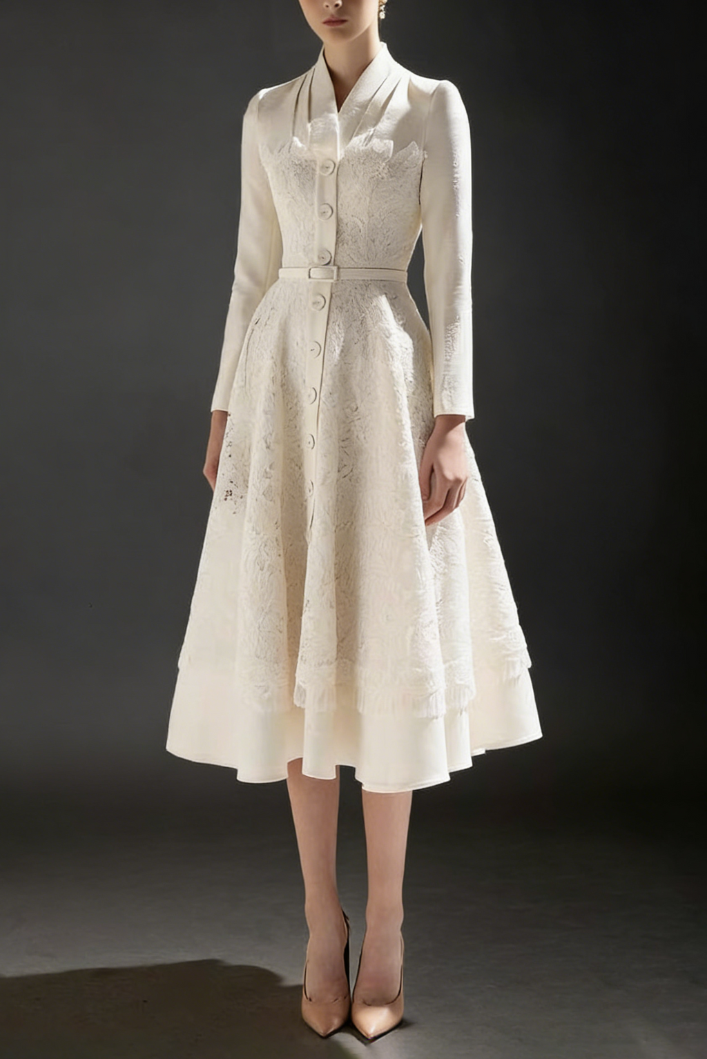 Anna Patchwork Lace Midi Blazer Dress In Apricot