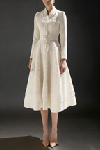 Anna Patchwork Lace Midi Blazer Dress In Apricot
