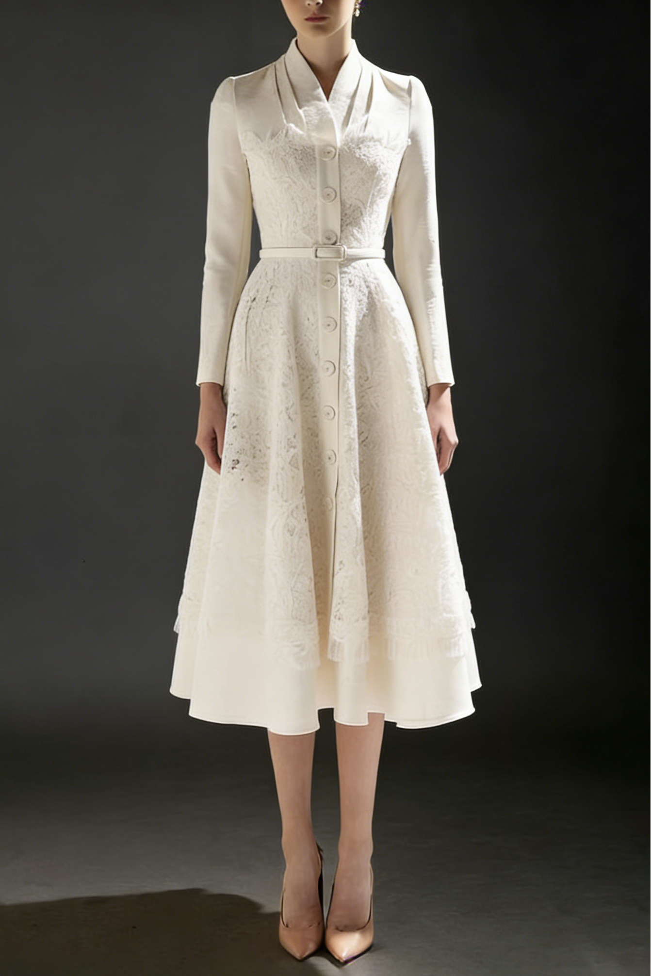 Anna Patchwork Lace Midi Blazer Dress In Apricot
