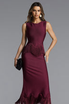 Wenesa Sleeveless Fringe Bandage Maxi Dress
