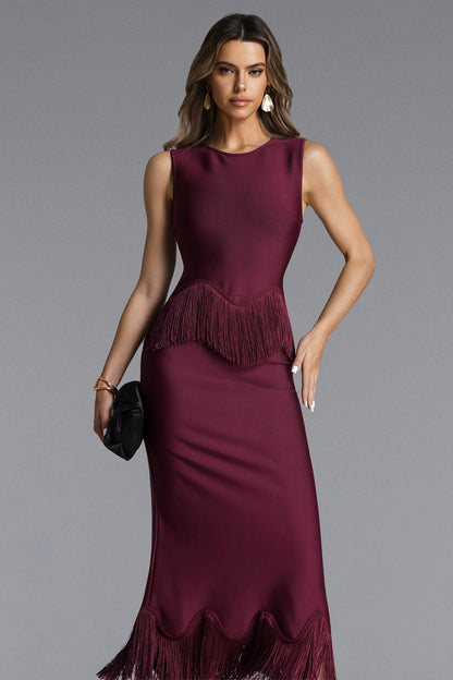 Wenesa Sleeveless Fringe Bandage Maxi Dress