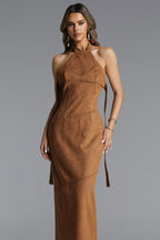 Flowering Girl Women Laurie Chic Contour Halter Maxi Dress