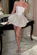 Alberta Mesh Tulle Strapless Tutu Mini Dress In Apricot