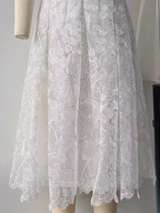 Agnens White Sexy Strapless Embroidered Lace Midi Dress