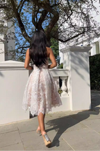Agnens White Sexy Strapless Embroidered Lace Midi Dress