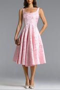 Flowering Girl Women Lisbon pink Square Neck Jacquard Satin Midi Dress