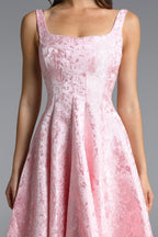 Flowering Girl Women Lisbon pink Square Neck Jacquard Satin Midi Dress