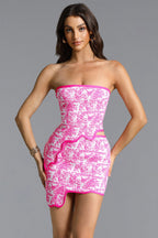 Trinaco Scalloped Print Pink Bandage Top and Skirt Set