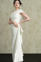 Flowering Girl Women Arene Sheath Diagonal Neck Spandex Midi Dress